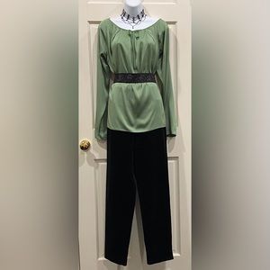 Black velvet straight leg pants